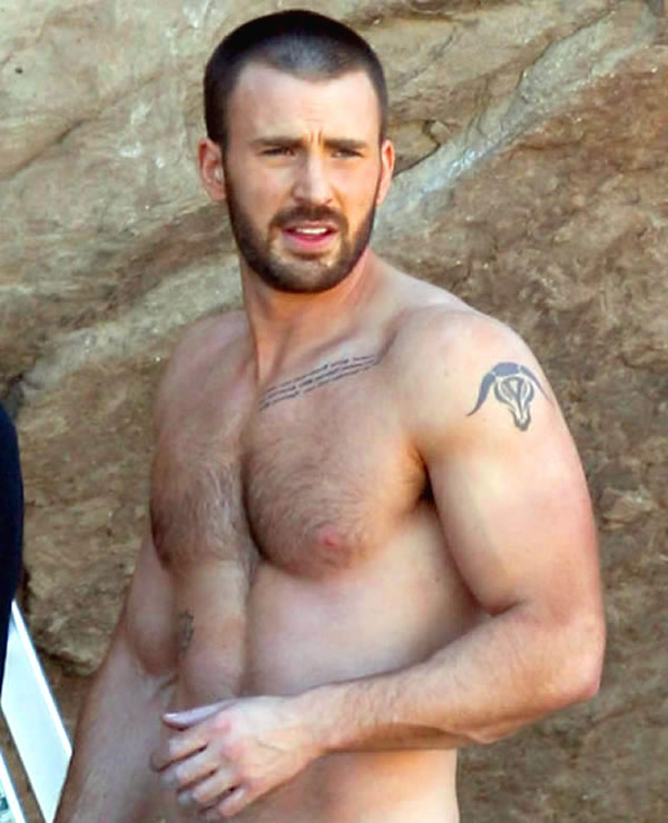 Chris Evans shirtless sexy tattoo