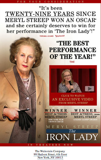 Meryl Streep The Iron Lady Oscar ad