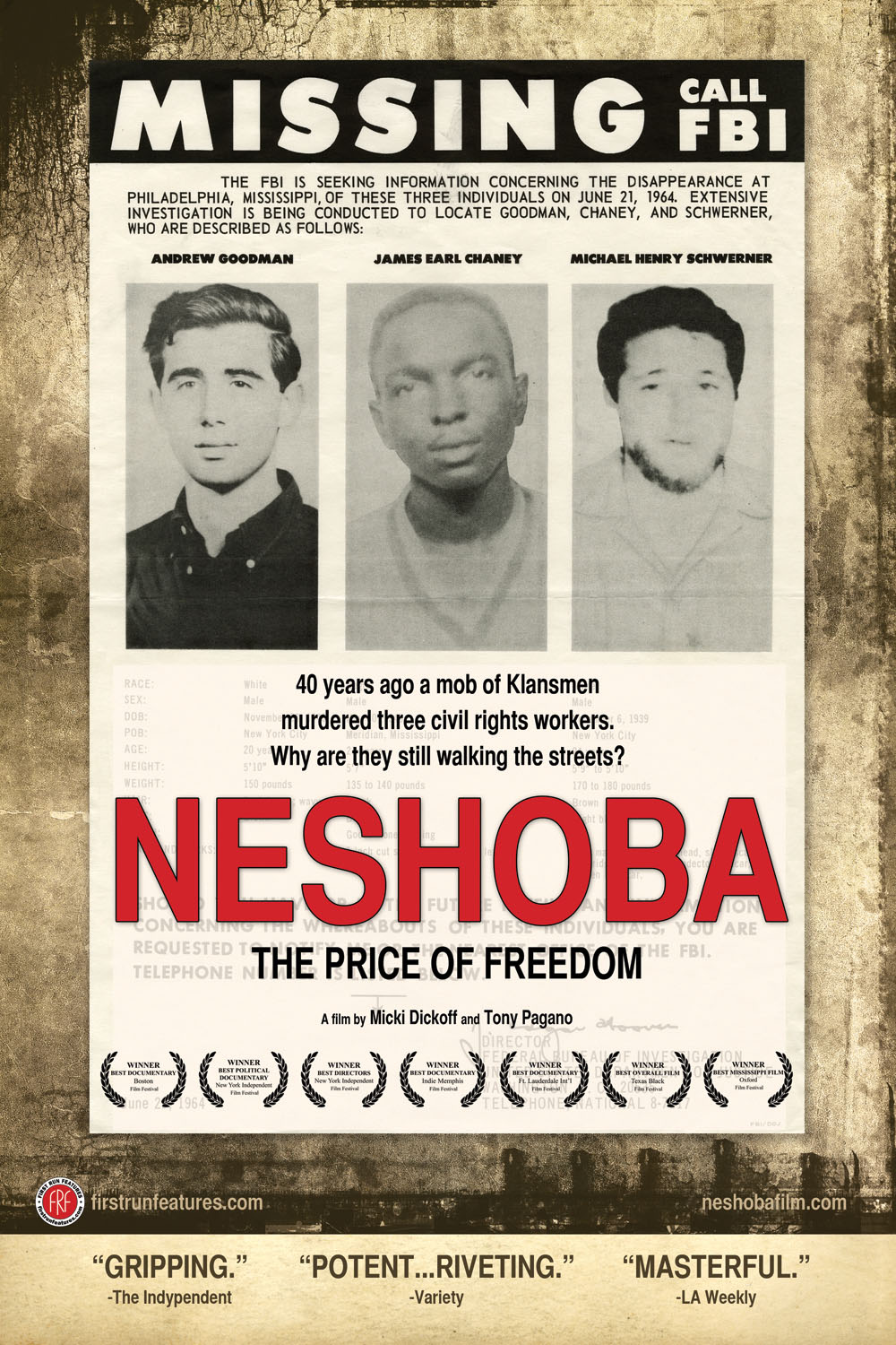 Neshoba The Price of Freedom Micki Dickoff Tony Pagano